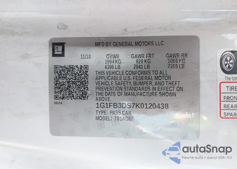 2019 Chevrolet Camaro 1Lt z USA, uszkodzony, nr VIN 1G1FB3DS7K0120438